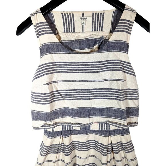Madewell Size 0 Nautical Preppy Striped LINEN Blend Overlay Dress Open Back - Picture 3 of 6